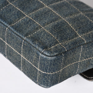 Very Good Condition CHANEL Chocolate Bar Line East West Chain Shoulder Bag No. 6 Coco Mark Denim Blue Used 4a009742