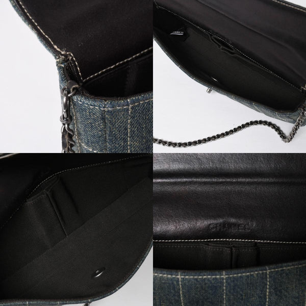 Very Good Condition CHANEL Chocolate Bar Line East West Chain Shoulder Bag No. 6 Coco Mark Denim Blue Used 4a009742