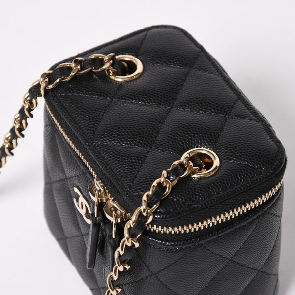 Like new CHANEL Chanel Matelasse Mini Chain Shoulder Bag No. 29 Caviar Skin Black Gold Hardware Used 4a009767