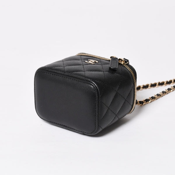 Like new CHANEL Chanel Matelasse Mini Chain Shoulder Bag No. 29 Caviar Skin Black Gold Hardware Used 4a009767