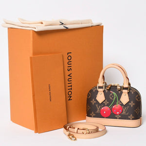 新品同様 LOUIS VUITTON ルイヴィトン LV × TM ナノ アルマ 2WAYバッグ M13416 モノグラム チェリー ブラウン 村上隆 中古 4a009804