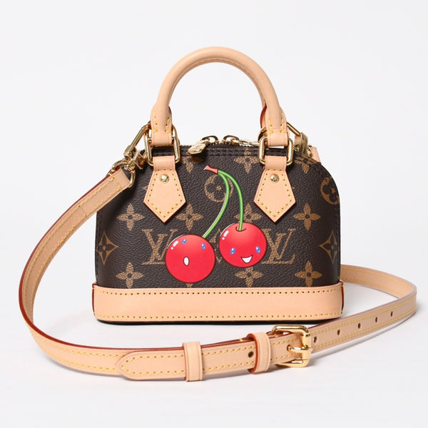 新品同様 LOUIS VUITTON ルイヴィトン LV × TM ナノ アルマ 2WAYバッグ M13416 モノグラム チェリー ブラウン 村上隆 中古 4a009804