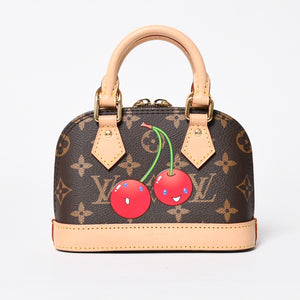 新品同様 LOUIS VUITTON ルイヴィトン LV × TM ナノ アルマ 2WAYバッグ M13416 モノグラム チェリー ブラウン 村上隆 中古 4a009804