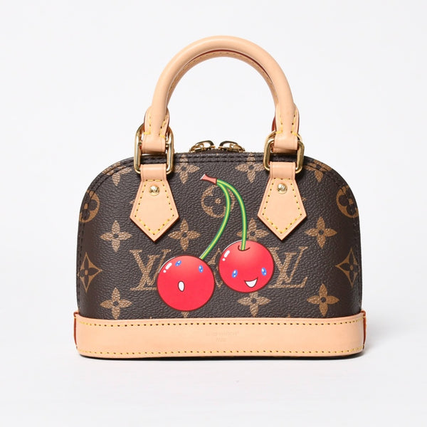 新品同様 LOUIS VUITTON ルイヴィトン LV × TM ナノ アルマ 2WAYバッグ M13416 モノグラム チェリー ブラウン 村上隆 中古 4a009804