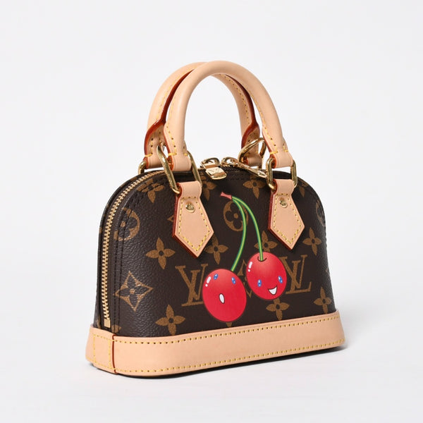 新品同様 LOUIS VUITTON ルイヴィトン LV × TM ナノ アルマ 2WAYバッグ M13416 モノグラム チェリー ブラウン 村上隆 中古 4a009804