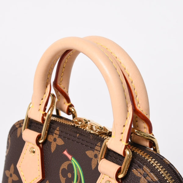 新品同様 LOUIS VUITTON ルイヴィトン LV × TM ナノ アルマ 2WAYバッグ M13416 モノグラム チェリー ブラウン 村上隆 中古 4a009804