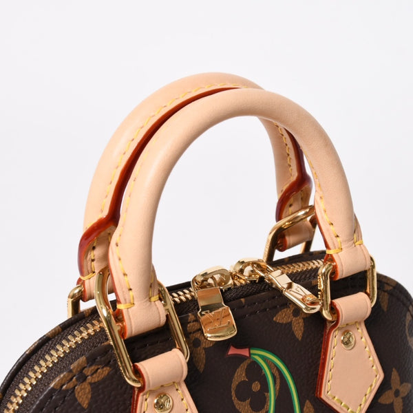 新品同様 LOUIS VUITTON ルイヴィトン LV × TM ナノ アルマ 2WAYバッグ M13416 モノグラム チェリー ブラウン 村上隆 中古 4a009804