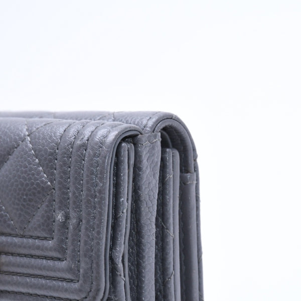 CHANEL シャネル ボーイシャネル スモールフラップ ウォレット 三つ折り 財布 グレー ゴールド金具 ランダム番台 美品 中古 4a009996