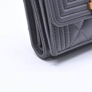 CHANEL シャネル ボーイシャネル スモールフラップ ウォレット 三つ折り 財布 グレー ゴールド金具 ランダム番台 美品 中古 4a009996