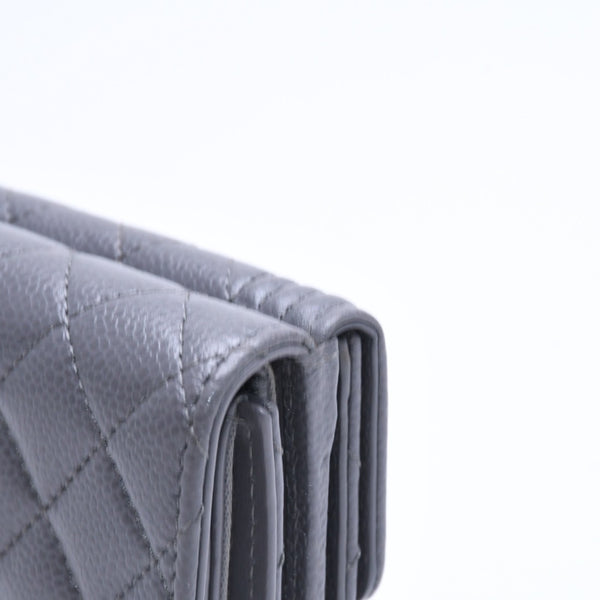CHANEL シャネル ボーイシャネル スモールフラップ ウォレット 三つ折り 財布 グレー ゴールド金具 ランダム番台 美品 中古 4a009996