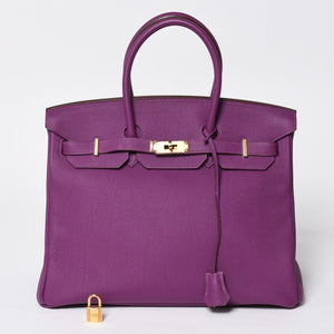 Mint condition HERMES Birkin 35 handbag, Togo leather, Anemone color, gold hardware. ◻R stamp, used, item number 4a009795