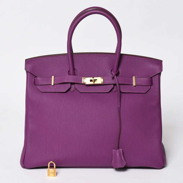 Mint condition HERMES Birkin 35 handbag, Togo leather, Anemone color, gold hardware. ◻R stamp, used, item number 4a009795
