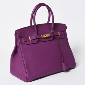 Mint condition HERMES Birkin 35 handbag, Togo leather, Anemone color, gold hardware. ◻R stamp, used, item number 4a009795