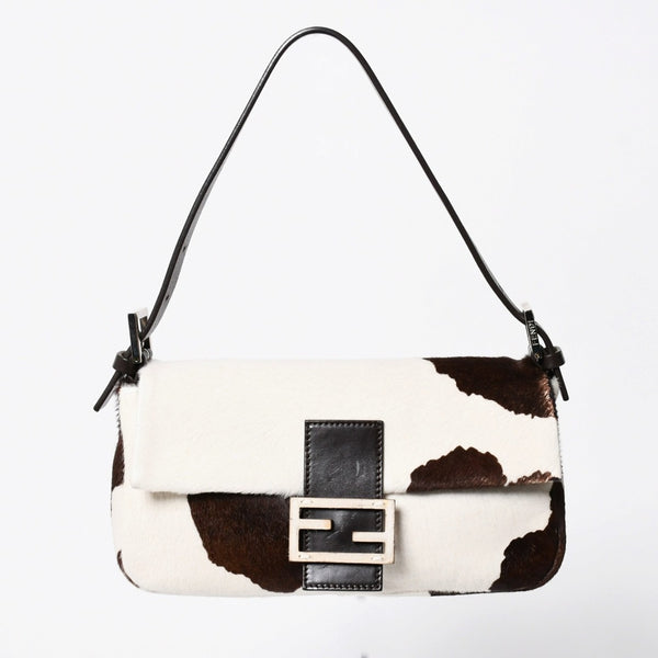 FENDI Mamma Bucket One Shoulder Bag 8BR600 Leather Haraco Pony Hair White Brown Silver Hardware Good Condition Used 4a009730