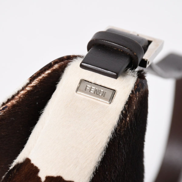 FENDI Mamma Bucket One Shoulder Bag 8BR600 Leather Haraco Pony Hair White Brown Silver Hardware Good Condition Used 4a009730