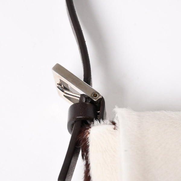 FENDI Mamma Bucket One Shoulder Bag 8BR600 Leather Haraco Pony Hair White Brown Silver Hardware Good Condition Used 4a009730