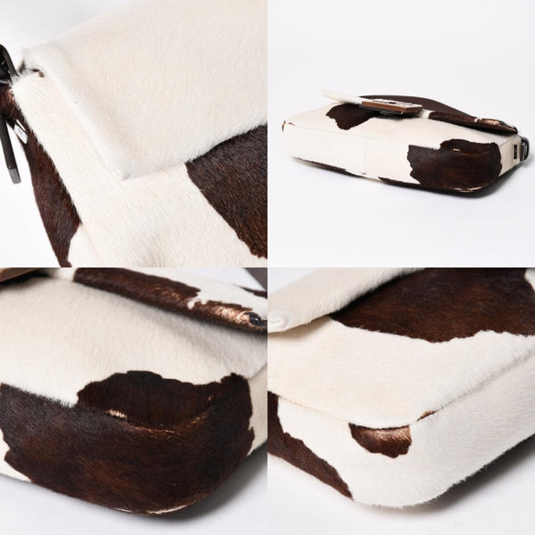 FENDI Mamma Bucket One Shoulder Bag 8BR600 Leather Haraco Pony Hair White Brown Silver Hardware Good Condition Used 4a009730