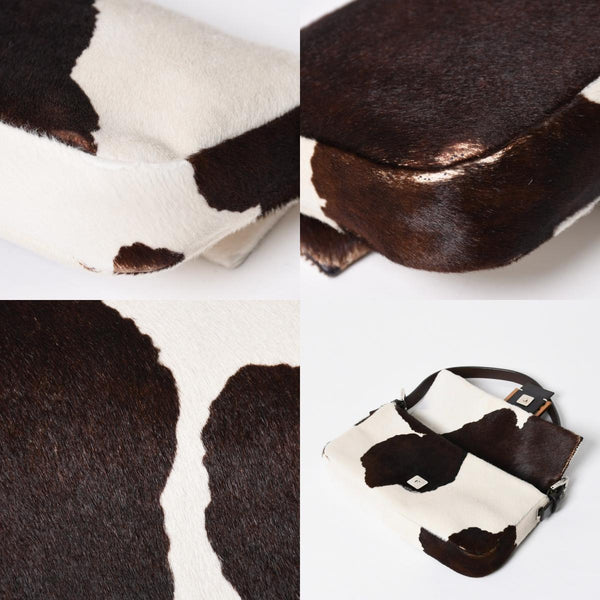FENDI Mamma Bucket One Shoulder Bag 8BR600 Leather Haraco Pony Hair White Brown Silver Hardware Good Condition Used 4a009730