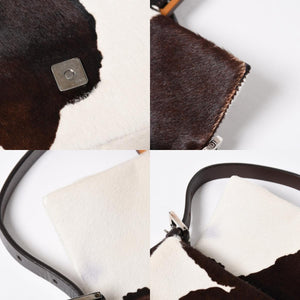 FENDI Mamma Bucket One Shoulder Bag 8BR600 Leather Haraco Pony Hair White Brown Silver Hardware Good Condition Used 4a009730