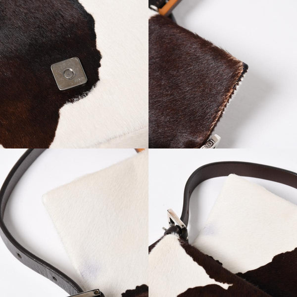 FENDI Mamma Bucket One Shoulder Bag 8BR600 Leather Haraco Pony Hair White Brown Silver Hardware Good Condition Used 4a009730