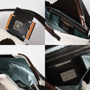 FENDI Mamma Bucket One Shoulder Bag 8BR600 Leather Haraco Pony Hair White Brown Silver Hardware Good Condition Used 4a009730