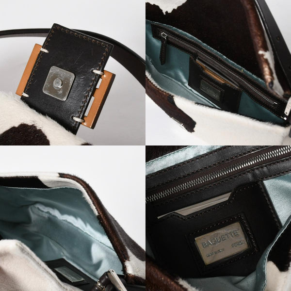 FENDI Mamma Bucket One Shoulder Bag 8BR600 Leather Haraco Pony Hair White Brown Silver Hardware Good Condition Used 4a009730