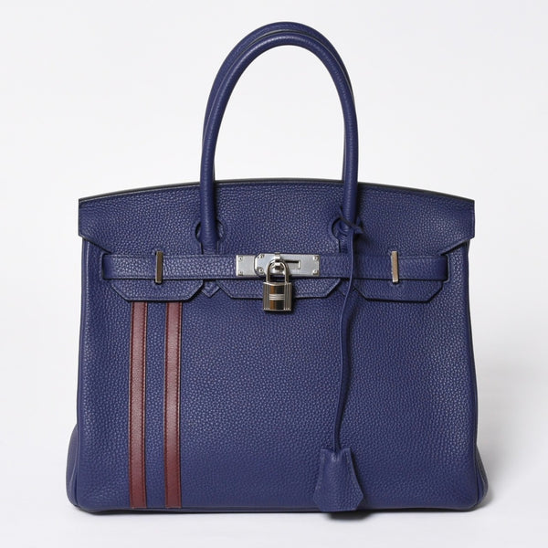 Very good condition HERMES Birkin 30 handbag Togo navy blue ankle x Bordeaux silver hardware C stamp used 4a009801