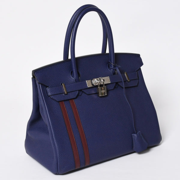Very good condition HERMES Birkin 30 handbag Togo navy blue ankle x Bordeaux silver hardware C stamp used 4a009801