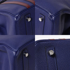 Very good condition HERMES Birkin 30 handbag Togo navy blue ankle x Bordeaux silver hardware C stamp used 4a009801