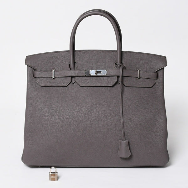 Like new HERMES Birkin 40 Ethane Togo 40cm X stamped silver hardware handbag used 4a009800