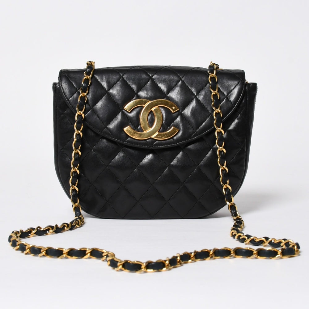 極美品 CHANEL シャネル ホーボー チェーンショルダーバッグ 0番台 ココマーク ラムスキン ブラック ゴールド金具 中古 4a009803