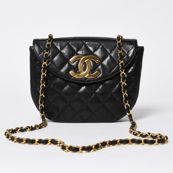 極美品 CHANEL シャネル ホーボー チェーンショルダーバッグ 0番台 ココマーク ラムスキン ブラック ゴールド金具 中古 4a009803