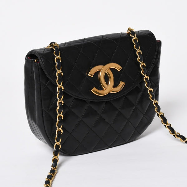極美品 CHANEL シャネル ホーボー チェーンショルダーバッグ 0番台 ココマーク ラムスキン ブラック ゴールド金具 中古 4a009803