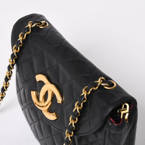 極美品 CHANEL シャネル ホーボー チェーンショルダーバッグ 0番台 ココマーク ラムスキン ブラック ゴールド金具 中古 4a009803