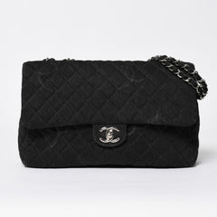 極美品 CHANEL シャネル デカマトラッセ30 Sフラップ Wチェーンショルダーバッグ 30番台 ココマーク デニム ブラック 中古 4a009776