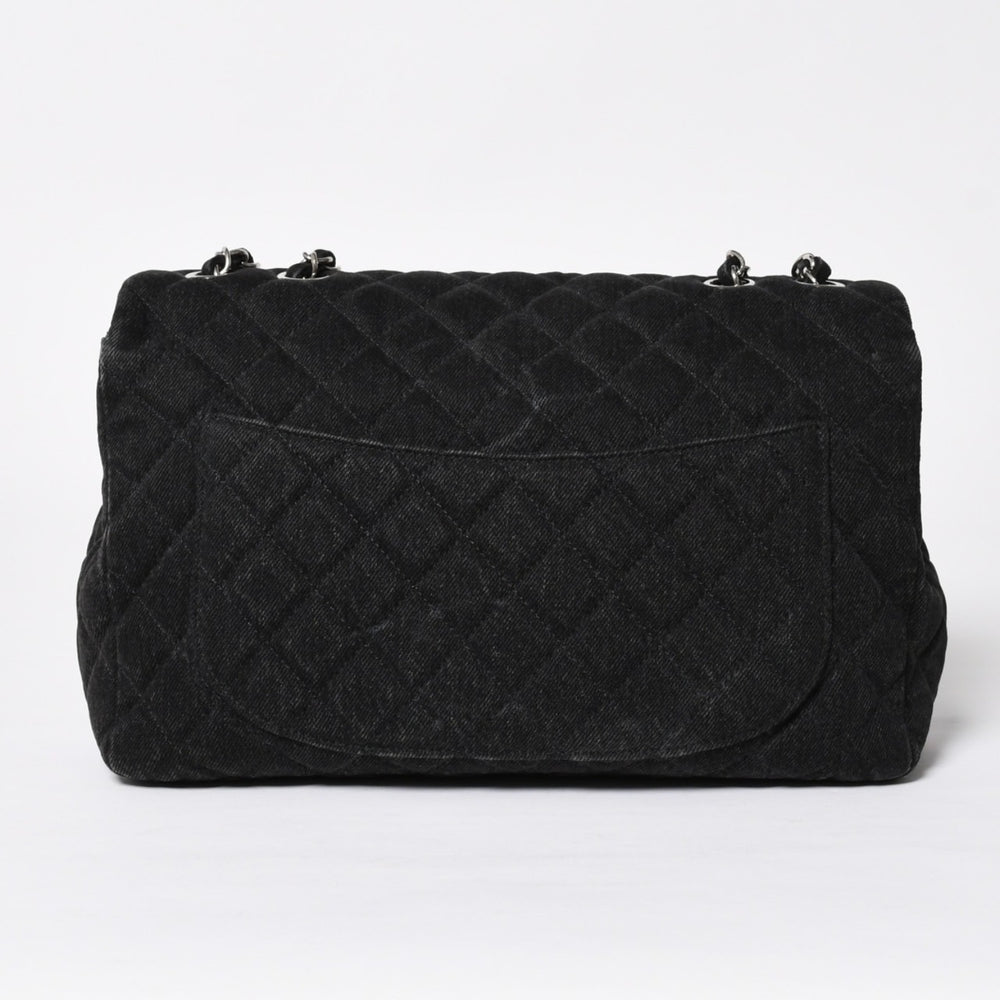 極美品 CHANEL シャネル デカマトラッセ30 Sフラップ Wチェーンショルダーバッグ 30番台 ココマーク デニム ブラック 中古 4a009776
