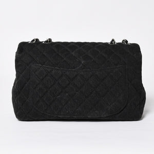 極美品 CHANEL シャネル デカマトラッセ30 Sフラップ Wチェーンショルダーバッグ 30番台 ココマーク デニム ブラック 中古 4a009776