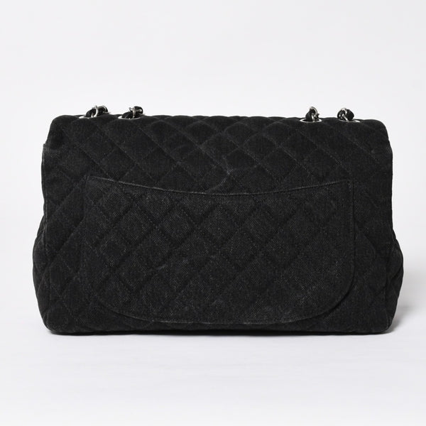 極美品 CHANEL シャネル デカマトラッセ30 Sフラップ Wチェーンショルダーバッグ 30番台 ココマーク デニム ブラック 中古 4a009776