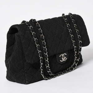 極美品 CHANEL シャネル デカマトラッセ30 Sフラップ Wチェーンショルダーバッグ 30番台 ココマーク デニム ブラック 中古 4a009776