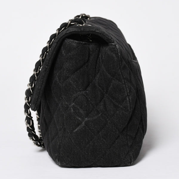極美品 CHANEL シャネル デカマトラッセ30 Sフラップ Wチェーンショルダーバッグ 30番台 ココマーク デニム ブラック 中古 4a009776