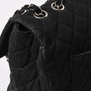 極美品 CHANEL シャネル デカマトラッセ30 Sフラップ Wチェーンショルダーバッグ 30番台 ココマーク デニム ブラック 中古 4a009776