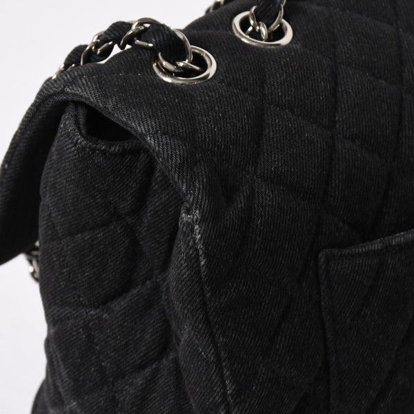 極美品 CHANEL シャネル デカマトラッセ30 Sフラップ Wチェーンショルダーバッグ 30番台 ココマーク デニム ブラック 中古 4a009776