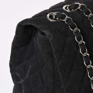 極美品 CHANEL シャネル デカマトラッセ30 Sフラップ Wチェーンショルダーバッグ 30番台 ココマーク デニム ブラック 中古 4a009776