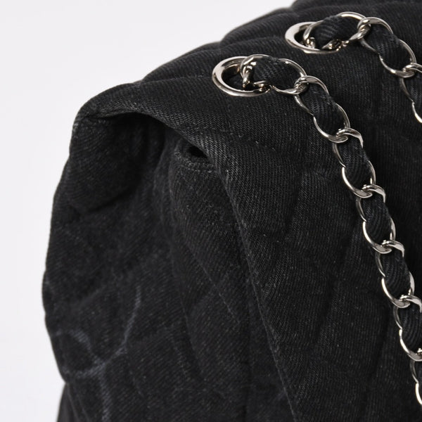 極美品 CHANEL シャネル デカマトラッセ30 Sフラップ Wチェーンショルダーバッグ 30番台 ココマーク デニム ブラック 中古 4a009776