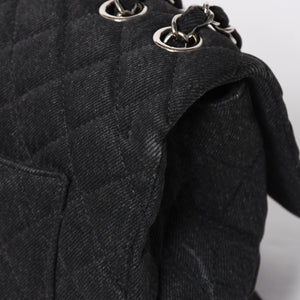 極美品 CHANEL シャネル デカマトラッセ30 Sフラップ Wチェーンショルダーバッグ 30番台 ココマーク デニム ブラック 中古 4a009776