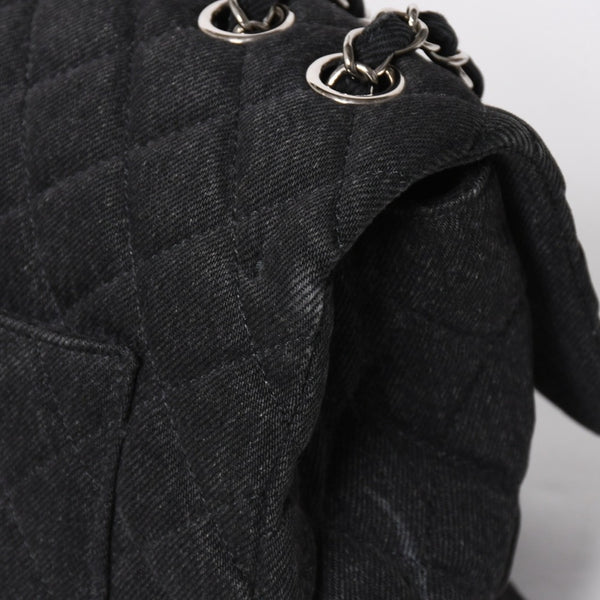 極美品 CHANEL シャネル デカマトラッセ30 Sフラップ Wチェーンショルダーバッグ 30番台 ココマーク デニム ブラック 中古 4a009776