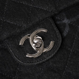 極美品 CHANEL シャネル デカマトラッセ30 Sフラップ Wチェーンショルダーバッグ 30番台 ココマーク デニム ブラック 中古 4a009776