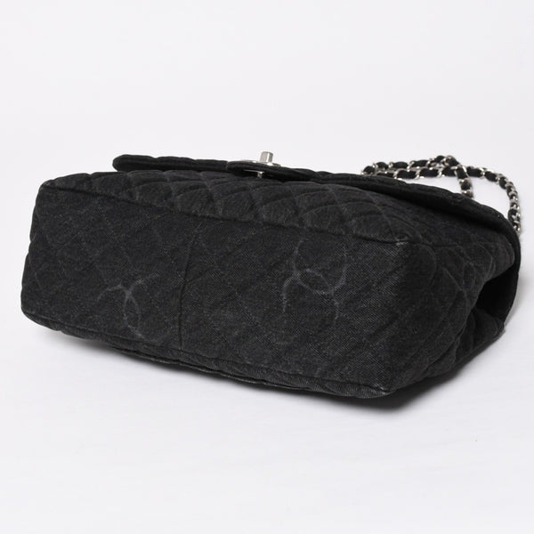極美品 CHANEL シャネル デカマトラッセ30 Sフラップ Wチェーンショルダーバッグ 30番台 ココマーク デニム ブラック 中古 4a009776