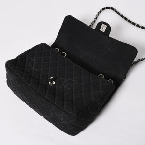 極美品 CHANEL シャネル デカマトラッセ30 Sフラップ Wチェーンショルダーバッグ 30番台 ココマーク デニム ブラック 中古 4a009776