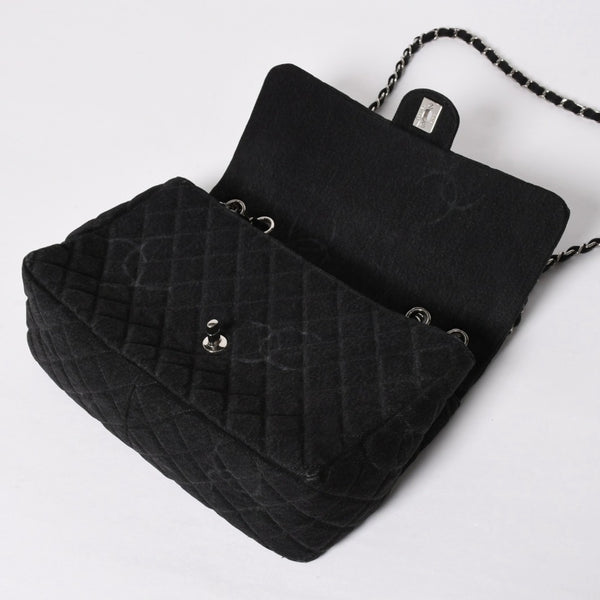 極美品 CHANEL シャネル デカマトラッセ30 Sフラップ Wチェーンショルダーバッグ 30番台 ココマーク デニム ブラック 中古 4a009776